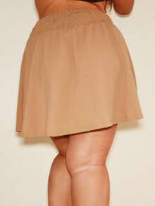 MelDlgn 大码女式高腰A字裙，饰有仿珍珠纽扣，复古宫廷风格，适合上学、约会、派对、度假、下午茶、生日聚会、复活节、锐舞音乐节、音乐会、早午餐、商务休闲等场合。 - 駝色 - 查看 2