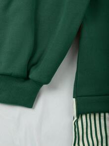 Franclia Plus Size Striped Patchwork Loose Casual Sweatshirt, Spring/Autumn - Dark Green - View 5