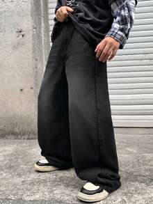 SHEIN Little Byeori Tween Boy Plain Slant Pocket Casual Versatile Wide Leg Jeans - Black - View 4