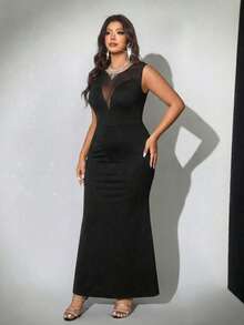 Viva Relle Vestido negro de malla transparente para mujer de talla grande, con dobladillo de sirena ajustado, adecuado para citas románticas, reuniones elegantes y un estilo sexy y maduro - Negro - Ver 6