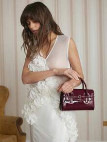 SHECARRY Bolso de mano para damas, color borgoña, con delicadas tiras, imprescindible para el transporte. - Burdeos - Ver 2