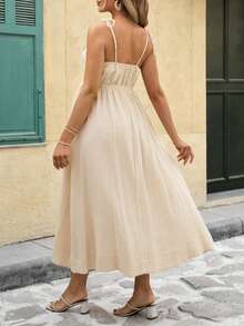 SHEIN Pregnant Women's Elegant Vacation Style Shell Trim Camisole Dress - Apricot - View 2