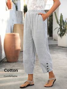 EMERY ROSE Women's Striped Print Elastic Waist Pocket Casual Pants Striped Joggers Women Summer Joggers For Women