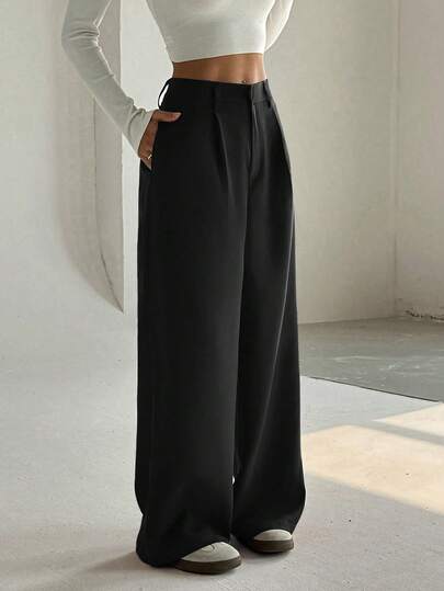 SHEIN Unity Pantalones casuales anchos elegantes y estilizadores de alta gama para mujeres