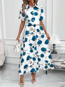 SHEIN Clasi 女士优雅印花连衣裙和衬衫两件套，夏季 - 彩色 - 查看 6