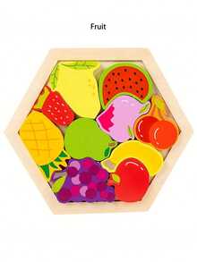 1件装木制创意3D拼图积木，包含交通、动物和水果图案，兼具认知和拼图功能，创意主题卡通叠叠乐玩具 - 彩色 - 查看 10