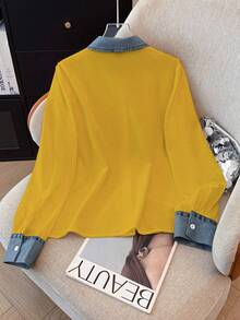 GlowEve Women's Casual Patchwork Denim Effect Shirt, Autumn/Winter - Orange - View 2