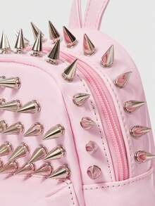 ROMWE Grunge Punk Niche Design Rivet Tassel Pleated Dual Shoulder Bag, Punk Street Style - Pink - View 3