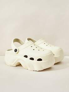 Cuccoo 女士木屐，厚底增高软底凉鞋，白色透气套脚鞋，适合日常通勤的百搭凉鞋，情人节礼物 - 白色 - 查看 3