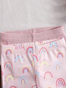 SHEIN LMoss Kids Dozemod Kids Newborn Baby Girl 4pcs Casual Ditsy Floral Ruffle Trim Round Neck Short Sleeve Top And Pants Knit Striped Pajama Set, Summer - Multicolor - View 7