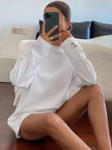 DAZY Women's Loose Fit Round Neck Long Sleeve Casual Sports T-Shirt With Graphic & Letter Embroidery, Spring/Autumn - White - View 5