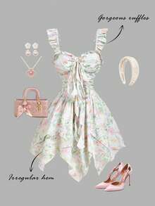 SHEIN MOD Đầm ngắn dáng suông lãng mạn, họa tiết hoa mờ ảo, vạt không đều, nhuộm ombre, thắt nơ – Phong cách giản dị, dễ thương và ngọt ngào; Hoàn hảo cho kỳ nghỉ, hẹn hò, dã ngoại, tiệc tùng, dạ hội, lễ hội và sinh nhật; Lãng mạn và đáng yêu. - Nhiều màu - Xem 2