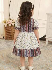 SHEIN Babygirl Cute Geometric Print Short Sleeve Dress, Summer - Multicolor - View 6