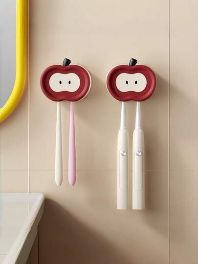 Zazumi 1 PC Apple Toothbrush Holder Wall Mounted Shelf Adhesive Mount No Drill Needed Electric Toothbrush Stand Dental Tool Organizer Bathroom Toothpaste Cup Durable For Daily Use