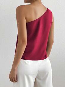 RosyDaze Camisa casual y elegante de unicolor para mujer con botón decorativo de metal, para verano - Rojo - Ver 2