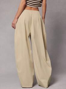 Hauture 女士休闲直筒宽松纯色裤 - 卡其色 - 查看 5