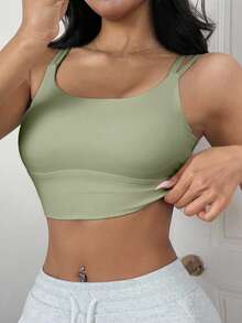 DAZY Women's Lightweight Shaping Solid Color Minimalist Activewear Sports Bra Camisole - Mint Green - View 3