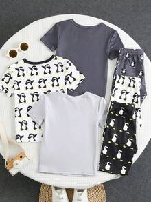 SHEIN 6件套男童可爱卡通企鹅印花休闲家居服套装，舒适时尚，百搭实用，适合日常穿着和派对场合。 - 彩色 - 查看 8