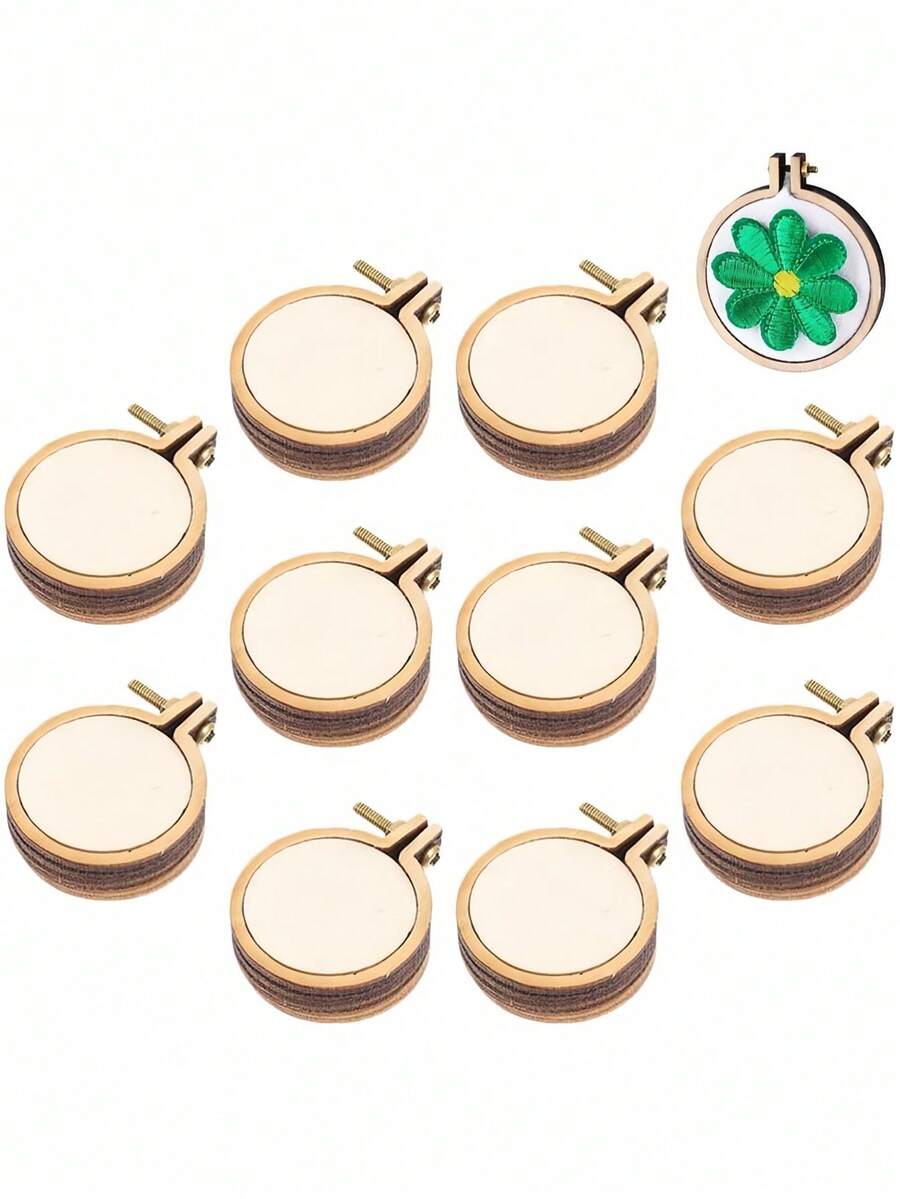 10pcs Mini Embroidery Hoop Ring Wooden Cross Stitch Frame Handmade Pendant Crafts Embroidery Kit - As Picture - View 1