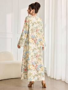 Al Najma 女士复古花卉刺绣V领优雅印花长袖连衣裙，适合日常外出和阿拉伯风格。 - 彩色 - 查看 2