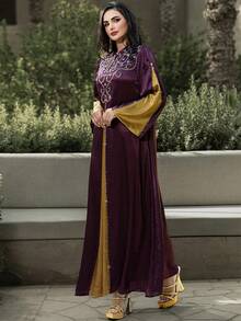 Layrah Purple & Gold Handmade Rhinestone Embellished Arabic Style Dress Abayas Dubai Luxury For Evening Party,Formal Elegant Al-Adha Wedding Dresses - Purple - View 8