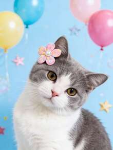 PETSIN 1 件装宠物珍珠花朵发夹；宠物卡通发夹；猫咪发夹；狗狗发夹；宠物配件；宠物用品。 - 彩色 - 查看 5