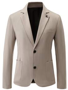 Calvornis Men's Solid Color Notch Lapel Front Button Casual Blazer Men's Suit Jacket - Khaki - View 3