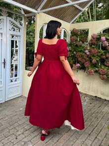 Flirla Plus Size Women Casual Color Block Red Valentine's Day Short Sleeve Dress - Multicolor - View 2