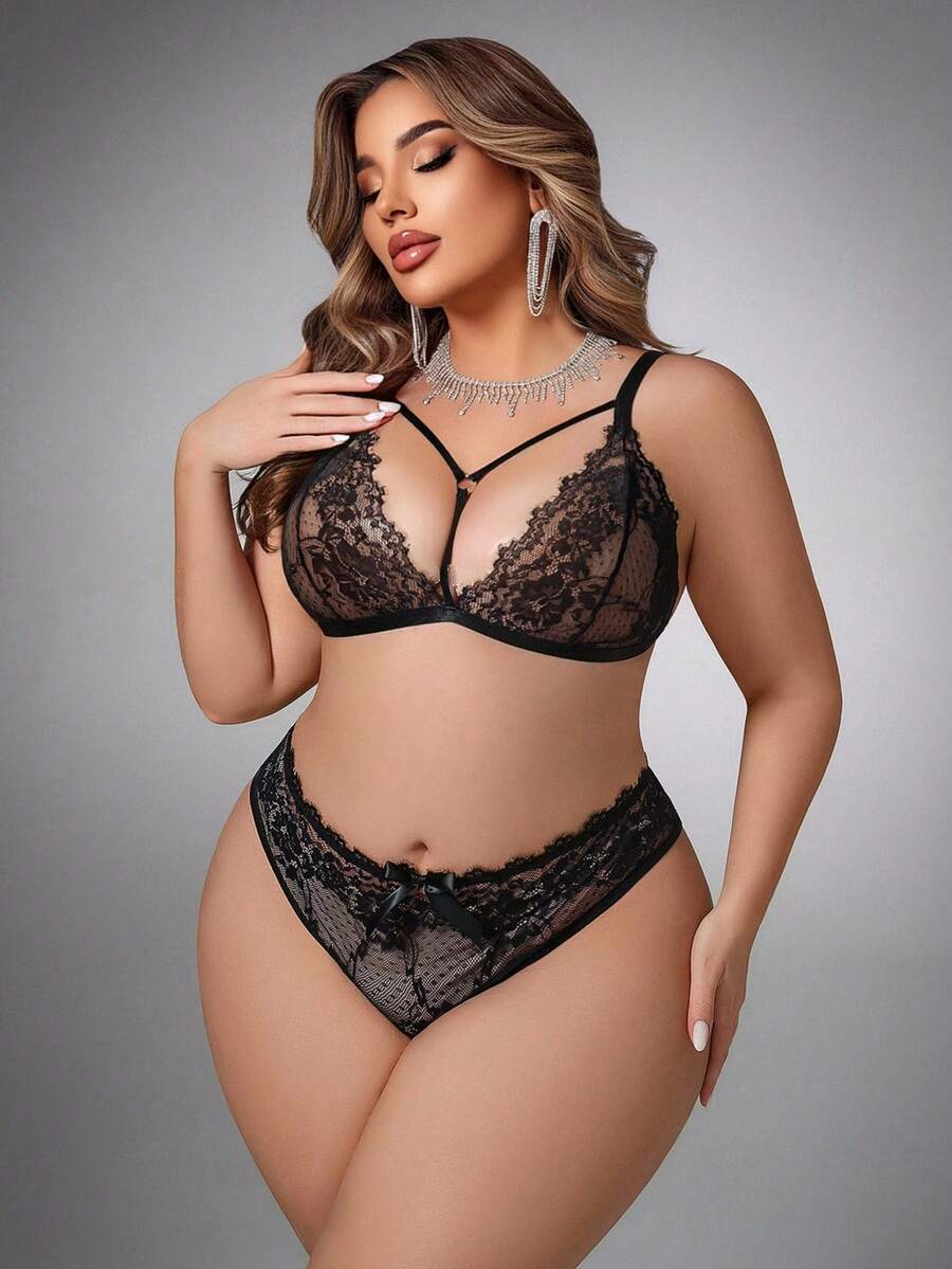 SpicyHot Große Größen 2-teiliges Spitzen-Dessous-Set