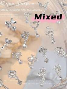Luxury 10-Pcs 3D Alloy Nail Art Kit - Butterfly, Heart, Bow Charms With Rhinestones For DIY Manicure Pedicure, Perfect Gift For Nail Lovers & Friends - Multicolor - View 12