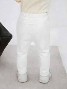 SHEIN Baby Girls' Solid Color Casual Everyday Minimalist Design Jeans - White - View 2