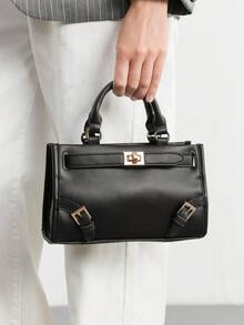 SHECARRY Fashionable Versatile Commuter Buckle Design Handbag - Black - View 7