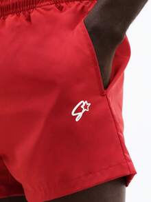 SUMWON Beach Swimming Trunks With Drawstring Waist Side Pockets Summer Swim Shorts , Pool Water Activities Elastic Waistband Logo Detail Casual Swimwear - Red - View 7
