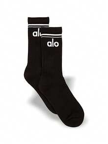 Alo 男女通用复古吸汗透气柔软弹力袜，结实耐穿，易洗快干，适合日常运动，均码，黑色 A0357U-BLACK - 黑色 - 查看 1