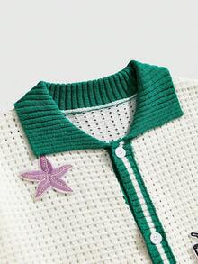 ROMWE MEN Street Life 青少年男孩夏季休闲贴花纽扣针织开衫 - 綠色 - 查看 3