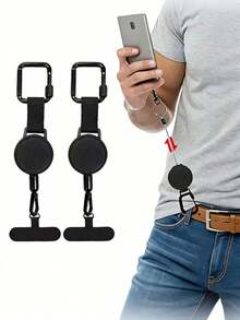 1PC Adjustable Anti-Theft Phone Holder With Smartphone Safety Lanyard And Carabiner For Hiking, Cycling, And Climbing - Black - View 2