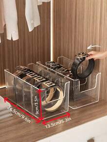 2pcs/1pc Acrylic Waist Belt Organizer Box, Suitable For Wardrobe And Drawers - With Adjustable 3 Compartments And Stackable Design, Wardrobe And Drawer Storage, Can Store Ties, Belts, Jewelry - Multicolor - View 2