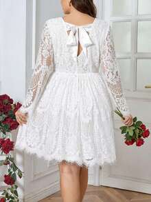 SHEIN Clasi Đầm dài tay thanh lịch dành cho nữ cỡ lớn, họa tiết hoa ren, thắt lưng. - trắng - Xem 9