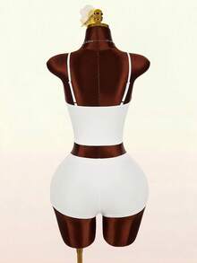 Amplova 2026新款蝴蝶装饰性感透视低胸吊带背心短裤套装，女士睡衣家居服 - 白色 - 查看 12