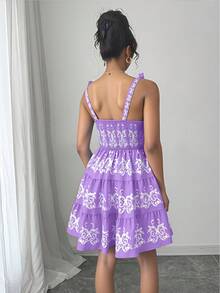 Rafferiza Đầm slip dây đeo thêu họa tiết cổ điển - Màu tím hoa cà - Xem 2