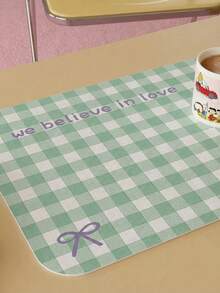 Joivida 格子图案“我们相信爱”PU皮革餐垫 - 小巧可重复使用的桌垫，送给亲朋好友的独特礼物