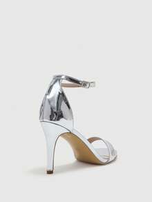 CUCCOO BIZCHIC 女士圆头细跟银色踝带简约时尚优雅女士高跟凉鞋配裙摆日常百搭通勤凉鞋 - 香檳銀 - 查看 9