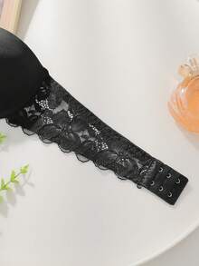 1pc Lace Patchwork Bustier Bra With Underwire - Black - View 6