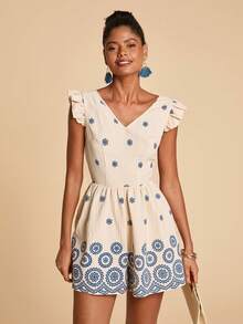 Travachic Women's Romantic Floral Print Cap Sleeve Jumpsuit, Summer Holiday - Multicolor - View 3