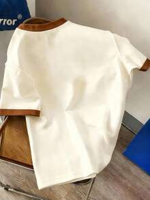 Manfinity Joysei 男士复古牛仔印花撞色袖口T恤，棕色