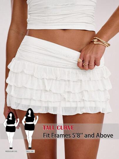 SHEIN Tall CURVE Plus Size Summer Vacation Solid Color Ruffle Hem Skirt