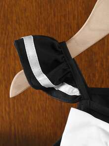 SHEIN Đầm tay ngắn màu đen trắng thanh lịch và dễ thương với nơ thắt cổ cho bé gái - màu đen - Xem 4