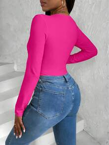 VaVaBold Women's Spring And Summer Pleated Chest 2 In 1 Long Sleeve Fashion Jumpsuit - Hot Pink - View 2