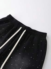 ROMWE MEN 男士弹力腰带抽绳休闲夏季百搭街头短裤 - 黑色 - 查看 4