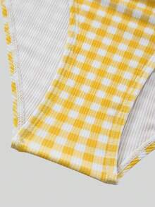 Sweetra Bộ đồ bơi liền thân màu vàng kẻ caro phối xanh dương dễ thương cho kỳ nghỉ xuân/hè 2022, kèm váy. - Nhiều màu - Xem 8